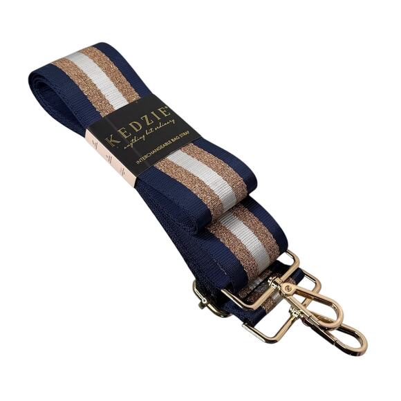 Kedzie BAG STRAP Racing Stripe Navy Blue Gold Hardware Crossbody Shoulder To 55" - Picture 6 of 6